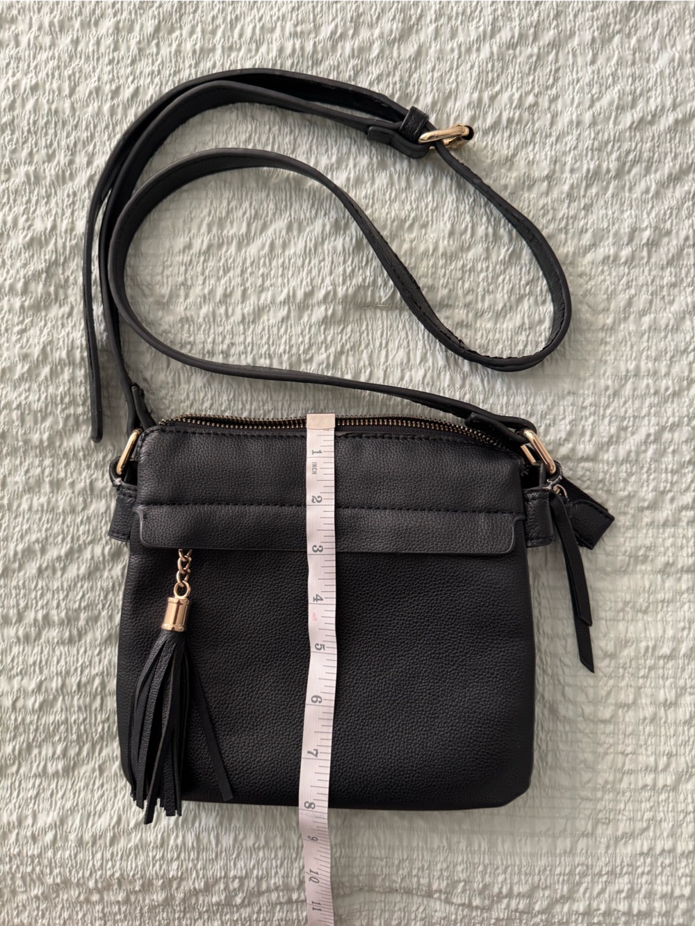Black Crossbody Bag with Tassel Accent
